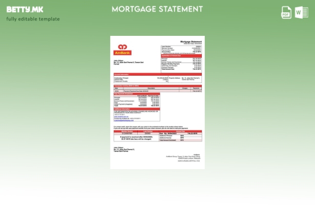 модерен стил Малезија AmBank хипотека изјава Шаблон Word и PDF шаблон